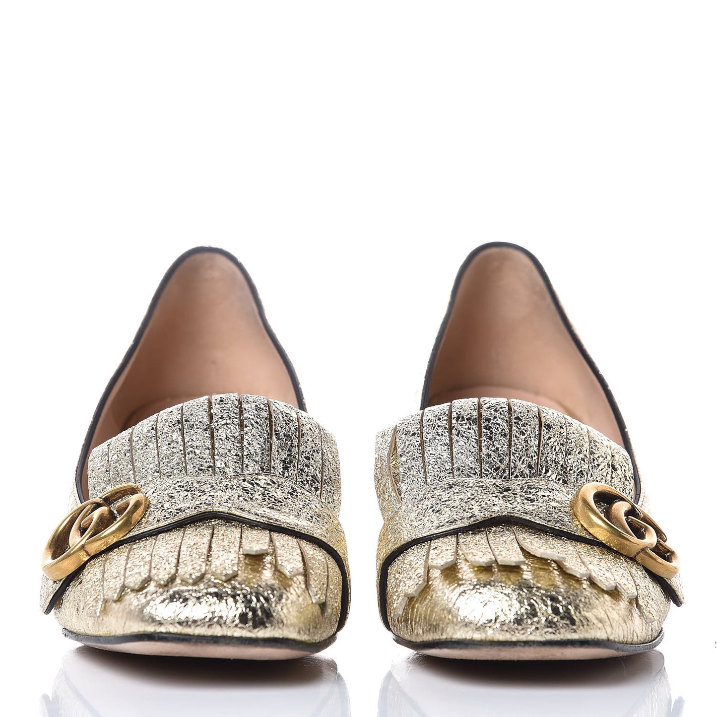 Galassia GG Marmont Fringe 50mm Loafer Pumps 38.5 Platino