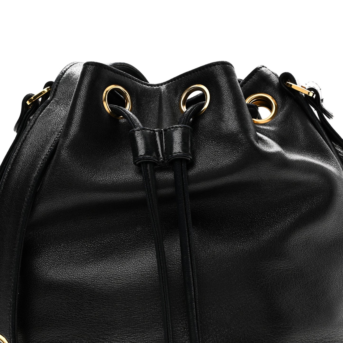Lambskin CC Drawstring Shoulder Bag Black