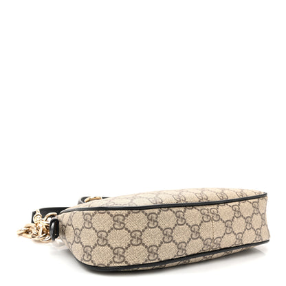 Gucci GG Supreme Monogram Textured Calfskin Small Emblem Shoulder Bag Beige Black 4 of 9