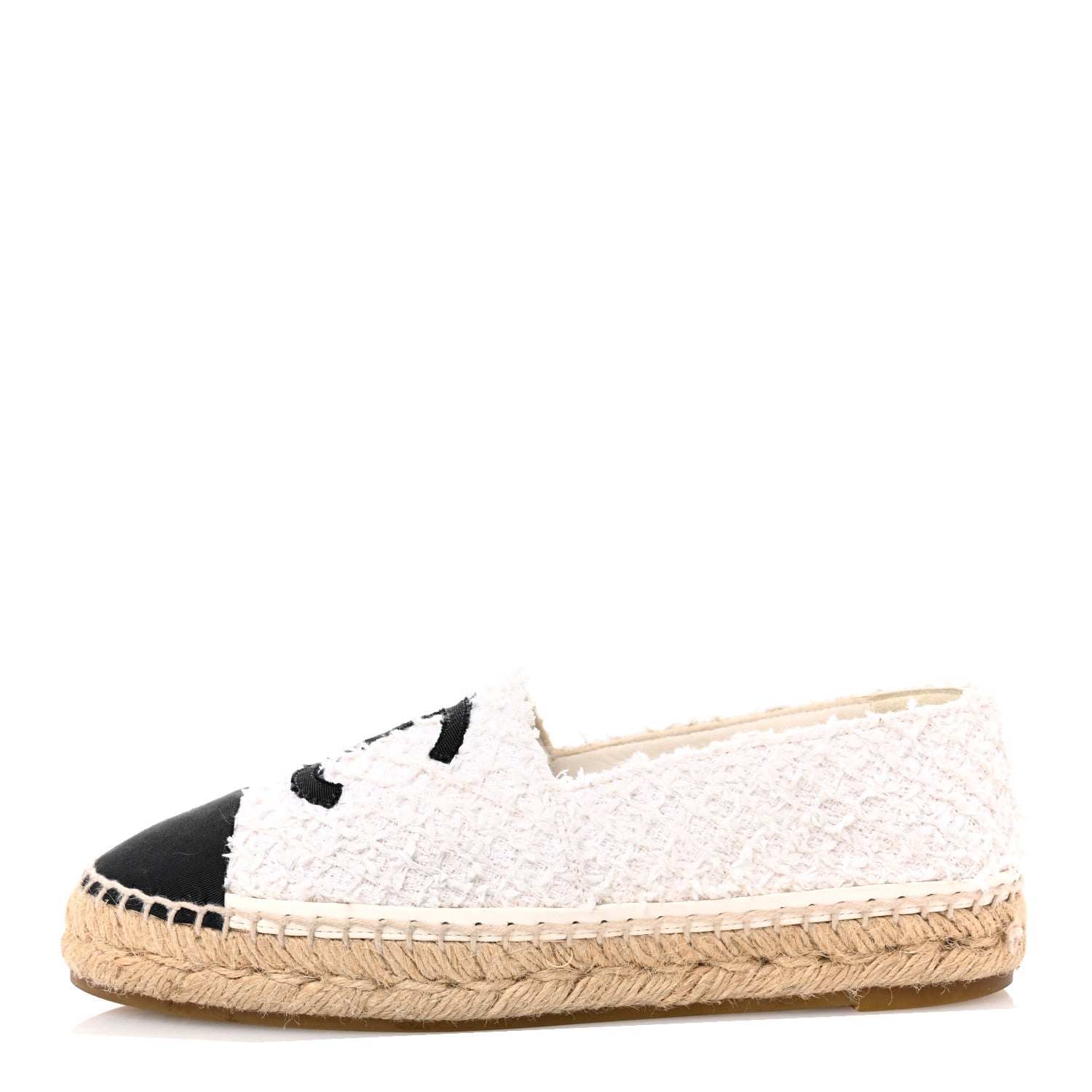 Chanel Tweed Grosgrain CC Espadrilles 38 White Black 1 of 10