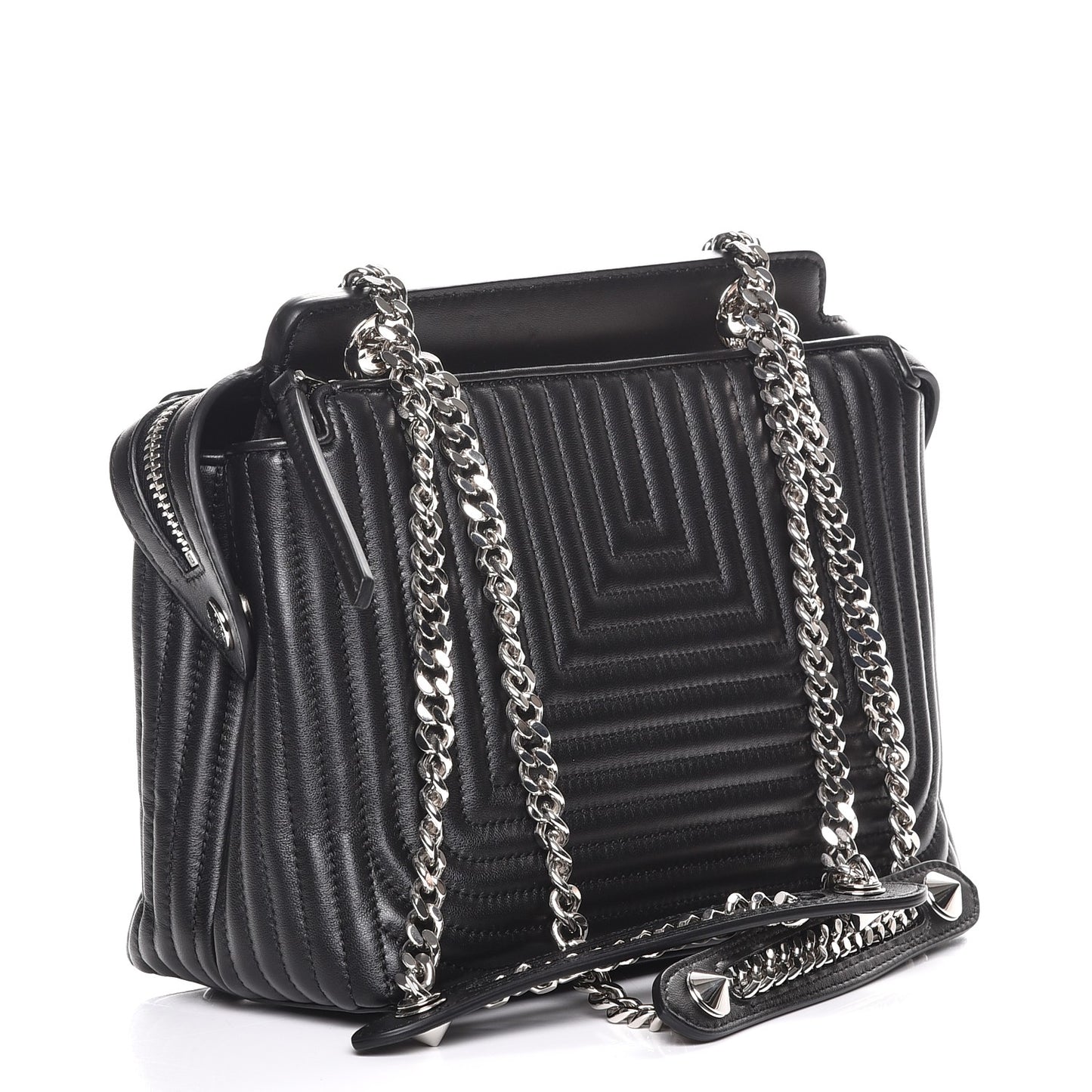 Shiny Nappa Trapuntata Chain Small DotCom Click Chain Satchel Black
