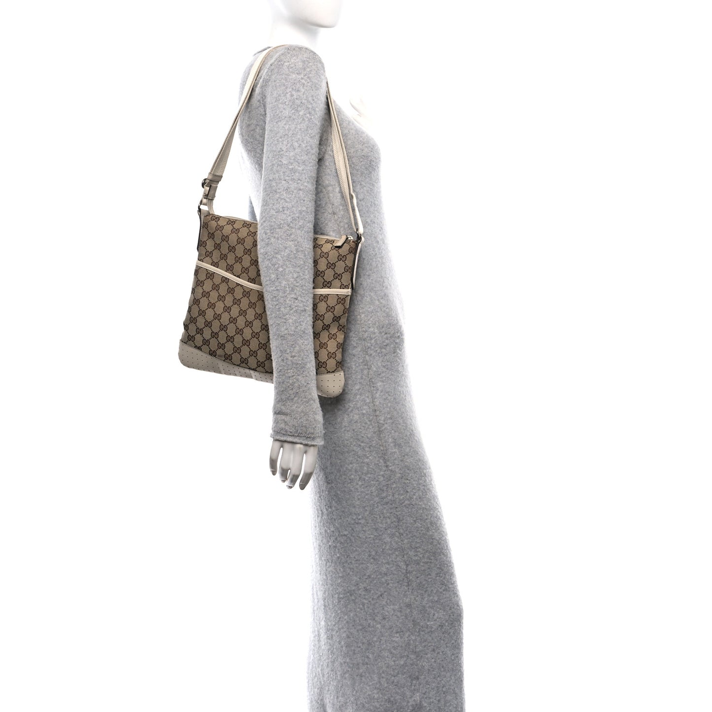 Monogram Calfskin Perforated Medium Flat Messenger Bag Off White