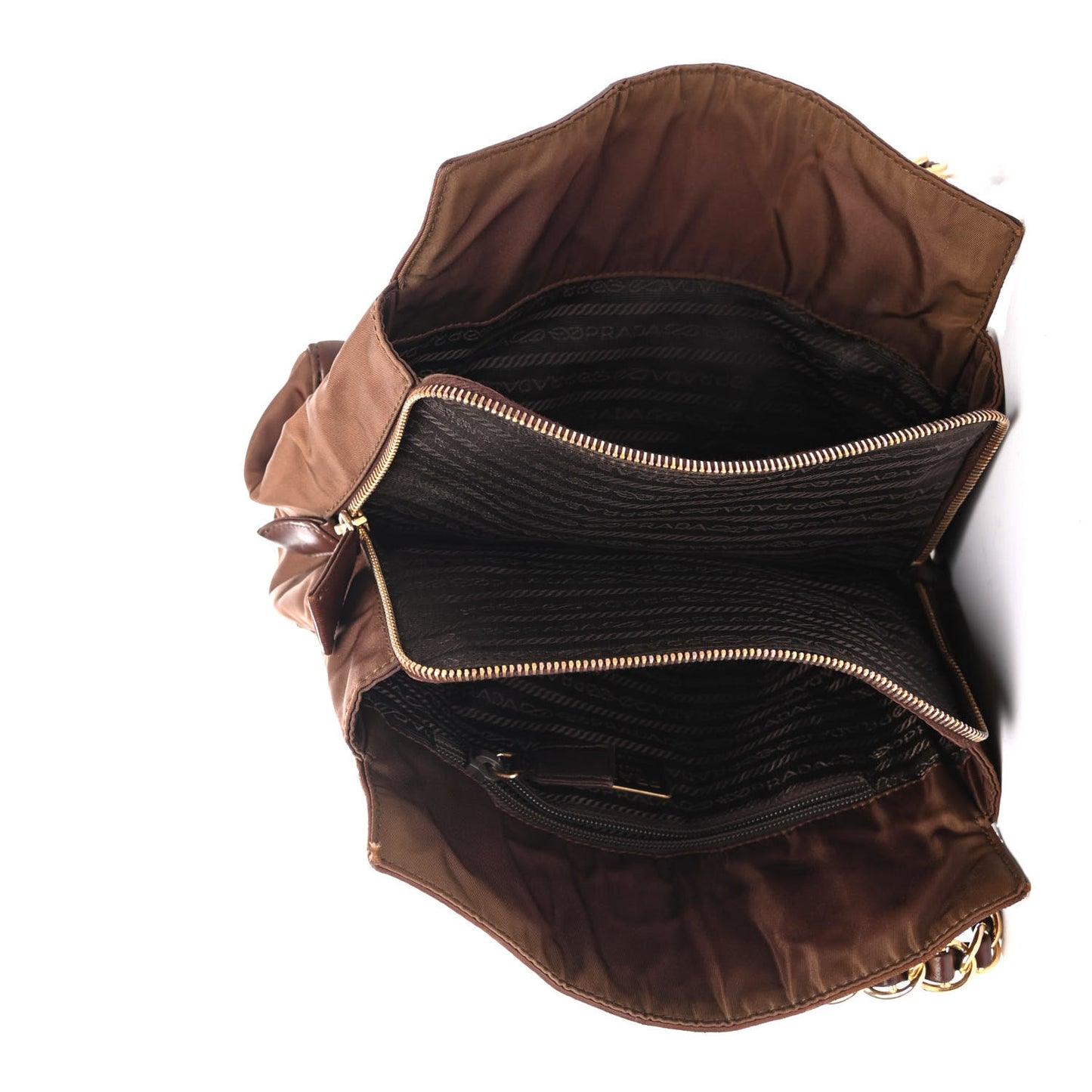 Nappa Nylon Chain Shoulder Bag Brown