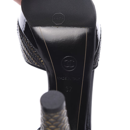 Chanel Patent Snakeskin Embossed Cap Toe d'Orsay Pumps 37 Black Multicolor 7 of 10