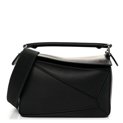 Satin Calfskin Small Puzzle Bag Black