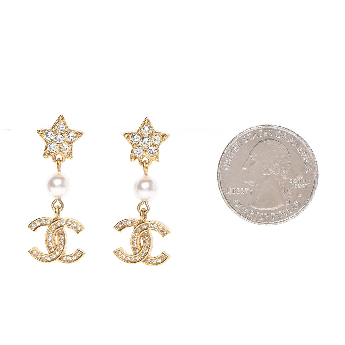 Crystal Pearl CC Star Drop Earrings Gold
