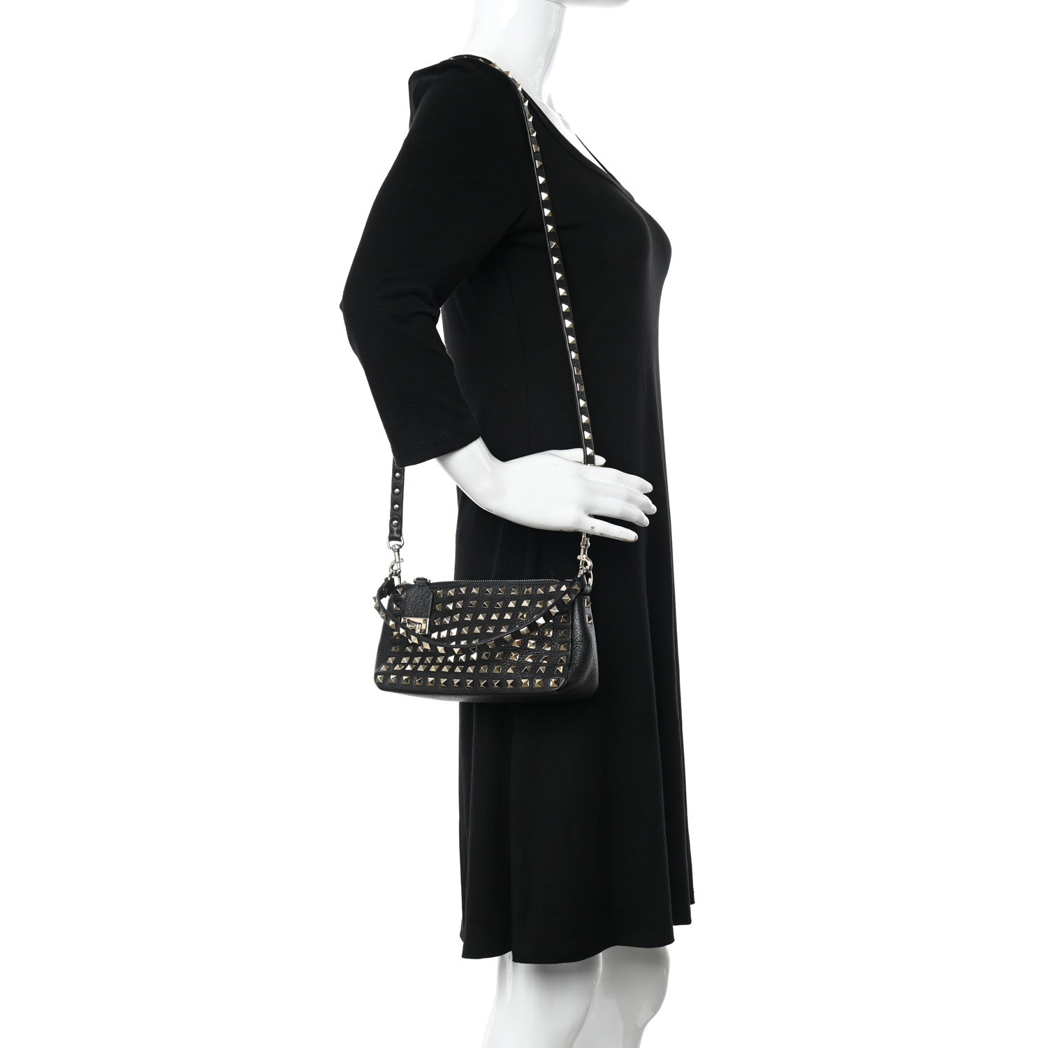 Valentino Garavani Grained Calfskin Small Rockstud All Over Crossbody Bag Black 2 of 10