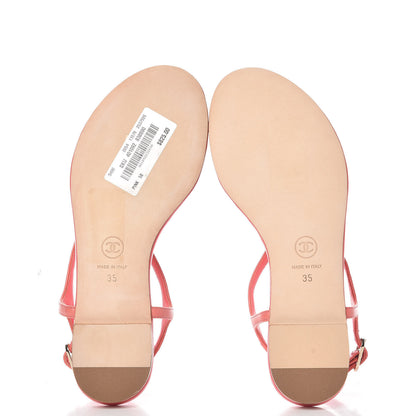 Chanel Lambskin Chain CC Logo Thong Sandals 35 Pink 5 of 9