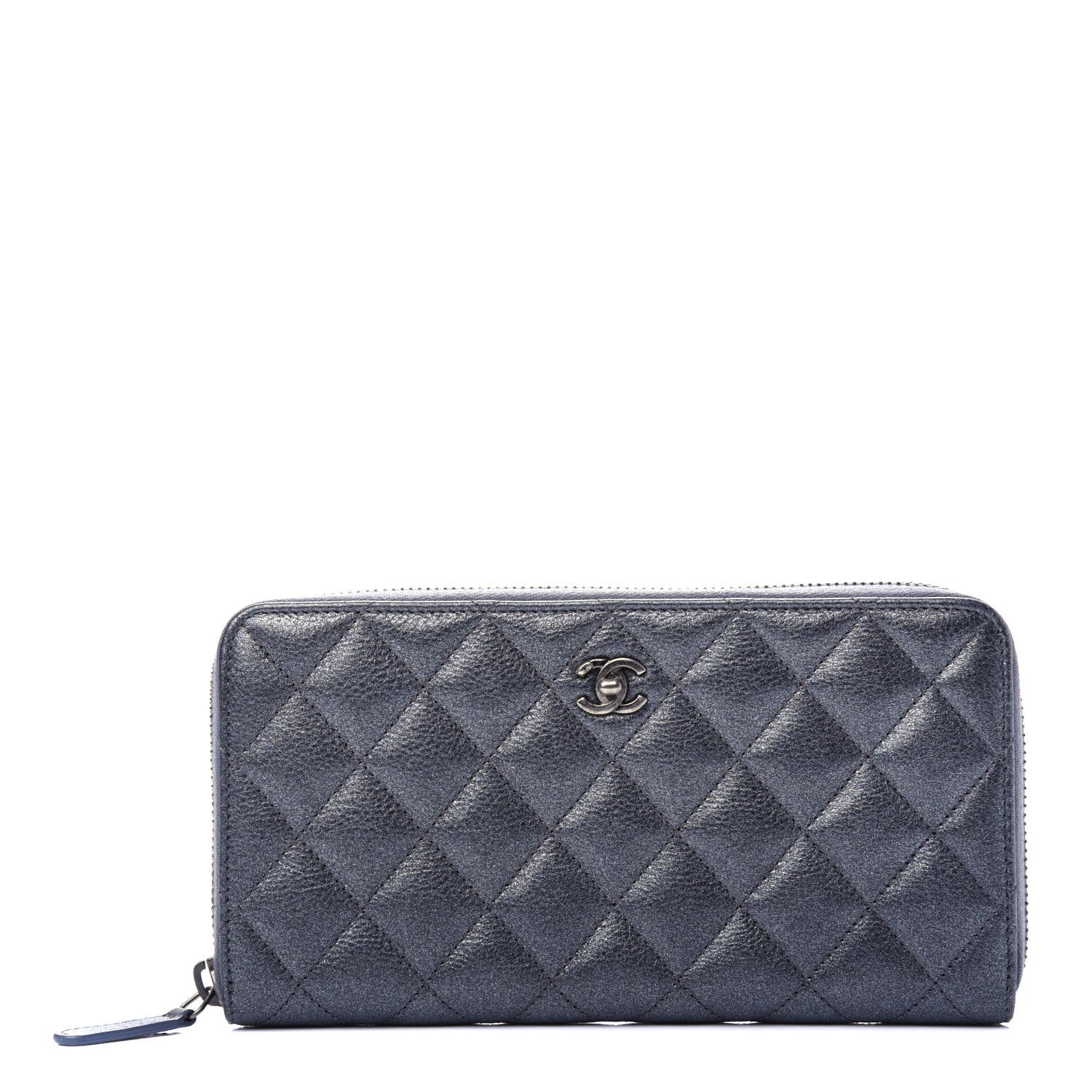 Chanel Metallic Calfskin Quilted Large Gusset Zip Around Wallet Charcoal 1 of 9