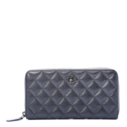 Chanel Metallic Calfskin Quilted Large Gusset Zip Around Wallet Charcoal 1 of 9