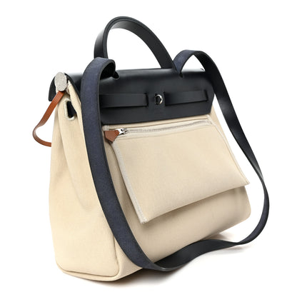 Hermes Military Toile Vache Hunter Horseshoe Herbag Zip Retourne 31 PM Beton Bleu Indigo 4 of 15