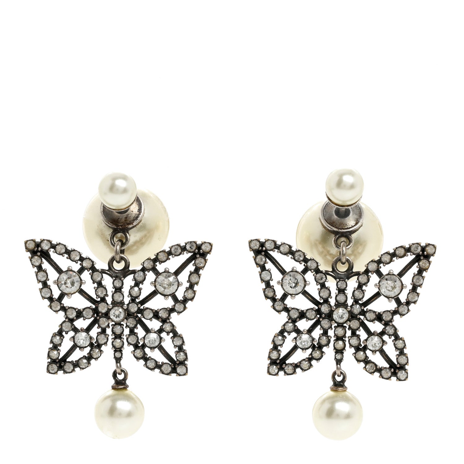 Christian Dior Crystal Pearl Butterfly Drop Earrings White 1 of 5