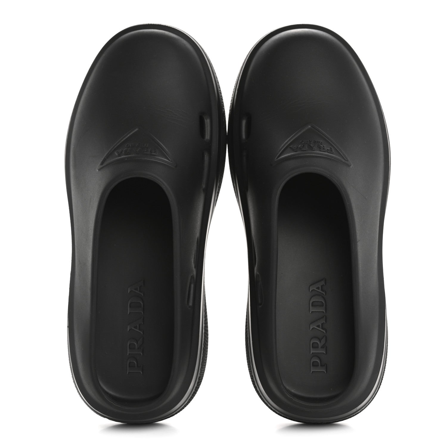 Prada Soft Mellow Rubber Triangle Logo Embossed Womens 25mm Mules 35 Black 2 of 9