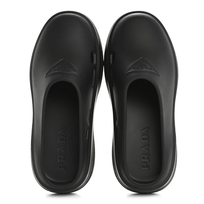 Prada Soft Mellow Rubber Triangle Logo Embossed Womens 25mm Mules 35 Black 2 of 9