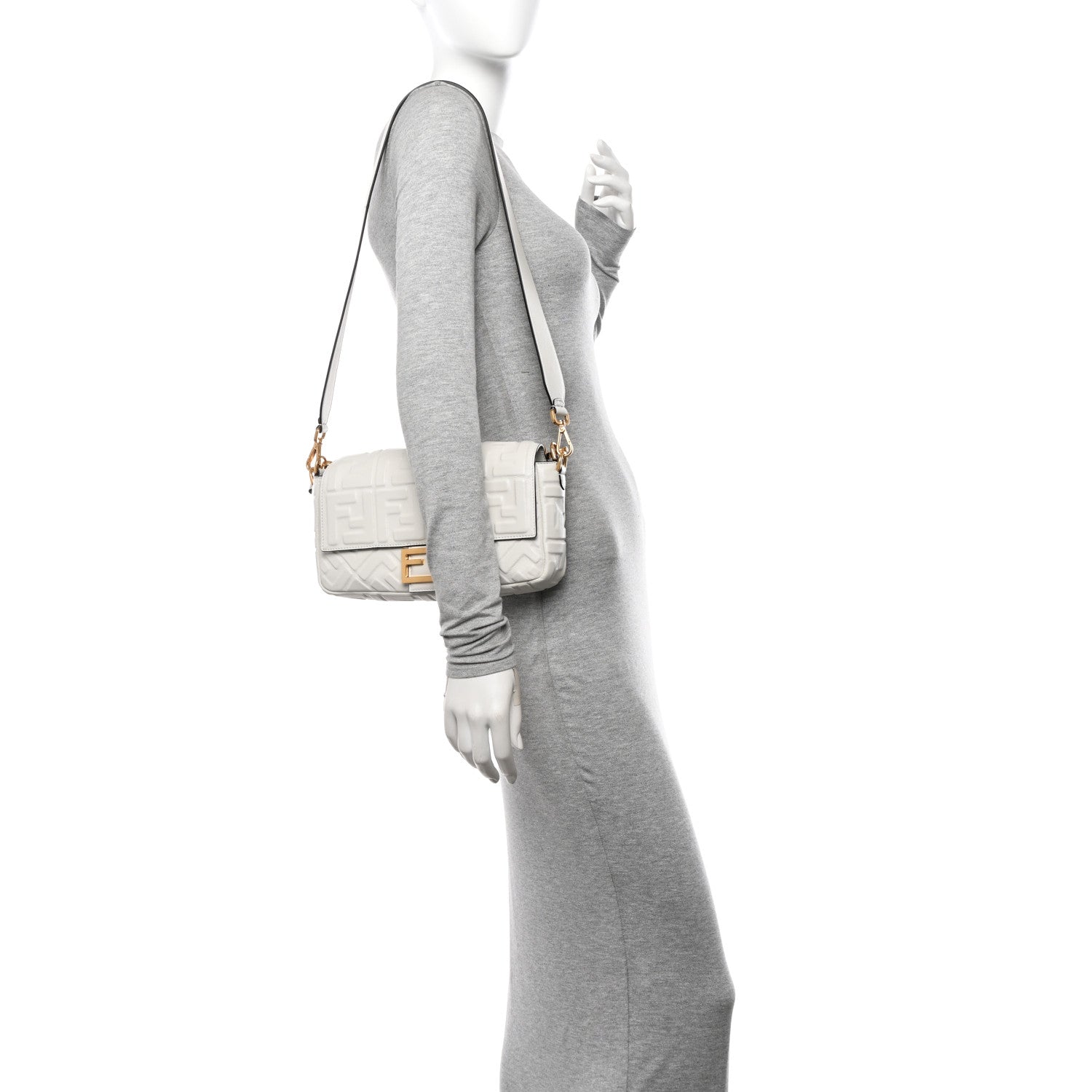 Fendi Nappa FF 1974 Embossed Baguette White 2 of 10