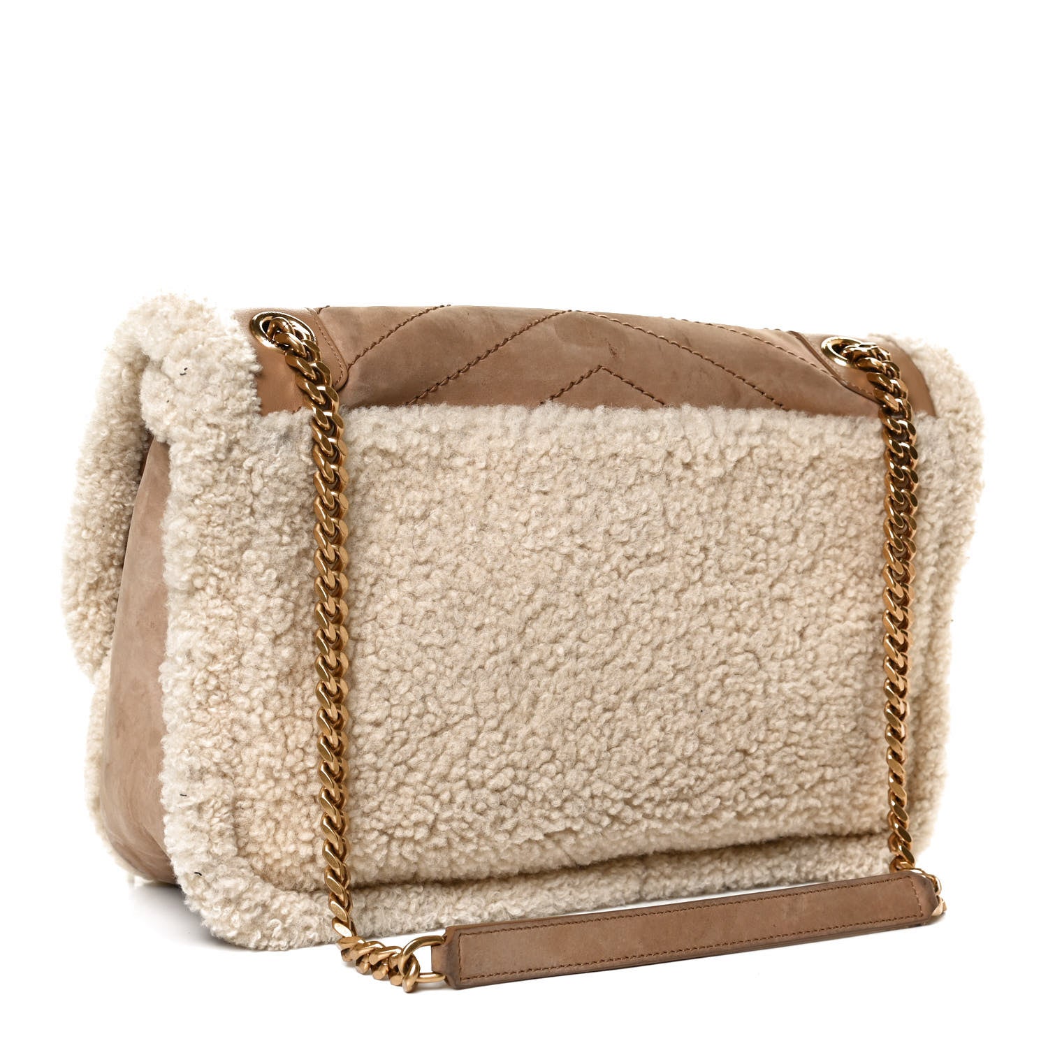 Saint Laurent Nubuck Shearling Monogram Medium Niki Chain Satchel Ivory Natural Tan 3 of 11