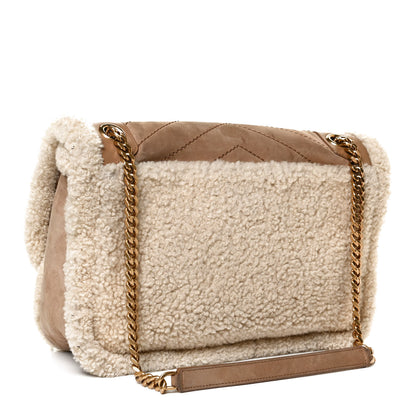 Saint Laurent Nubuck Shearling Monogram Medium Niki Chain Satchel Ivory Natural Tan 3 of 11