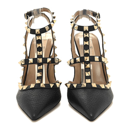 Valentino Garavani Pebbled Calfskin Rockstud Ankle Strap 100mm Pumps 37 Marine 2 of 8