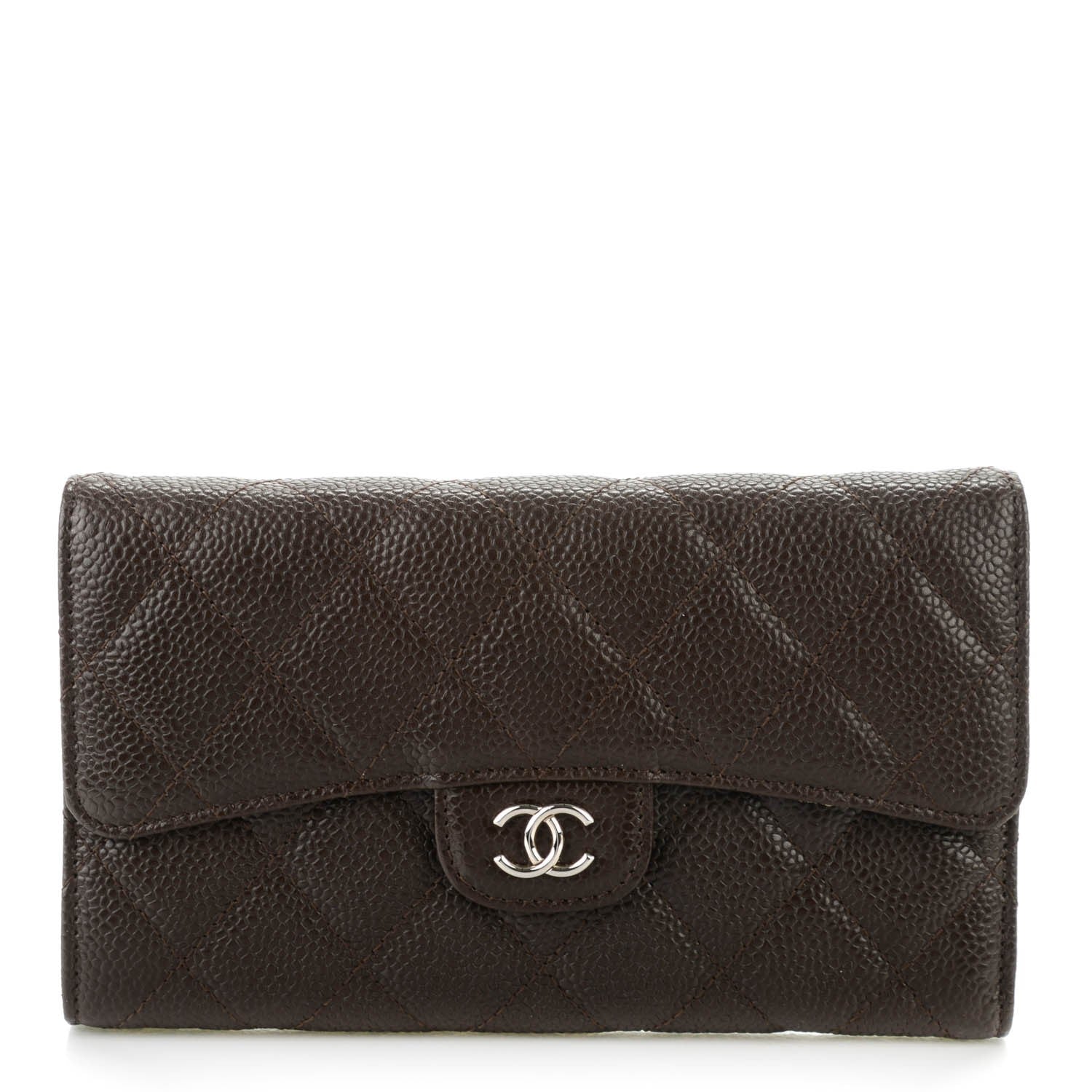 Chanel Caviar Quilted Long Flap Wallet Dark Brown 1 of 8