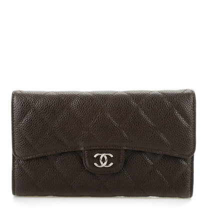 Chanel Caviar Quilted Long Flap Wallet Dark Brown 1 of 8