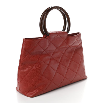 Chanel Caviar Tortoise CC Handle Tote Red 3 of 13