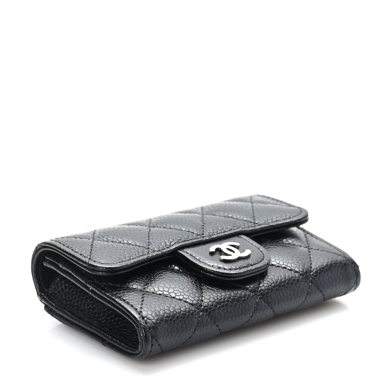 Caviar Quilted Flap Card Holder Wallet Black