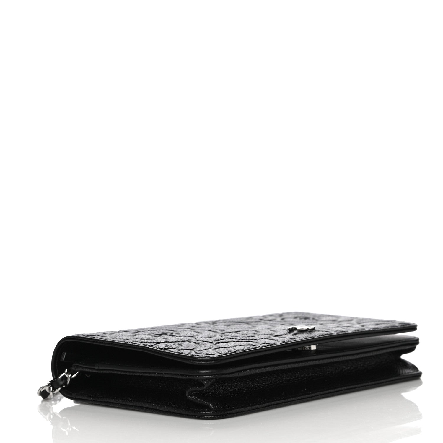 Chanel Caviar Camellia Embossed Wallet On Chain WOC Black 6 of 23