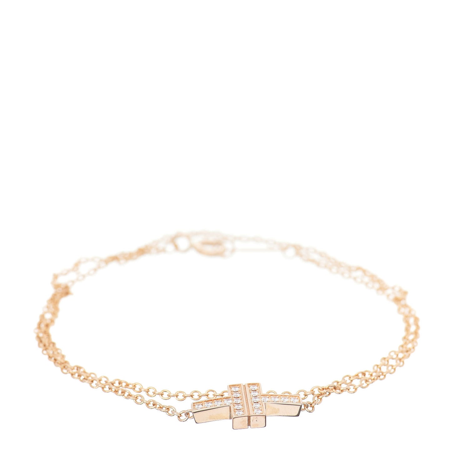 18K Rose Gold Diamond T Double Chain Bracelet