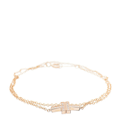 Tiffany 18K Rose Gold Diamond T Double Chain Bracelet 1 of 4