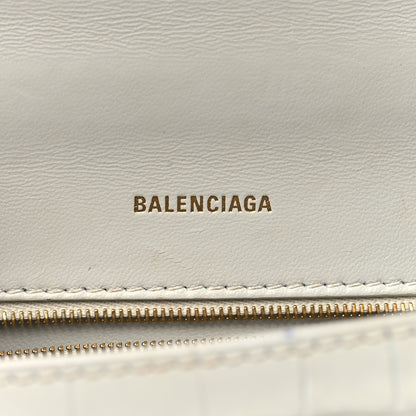 Balenciaga Shiny Calfskin Crocodile Embossed Small Hourglass Top Handle Bag White 6 of 15