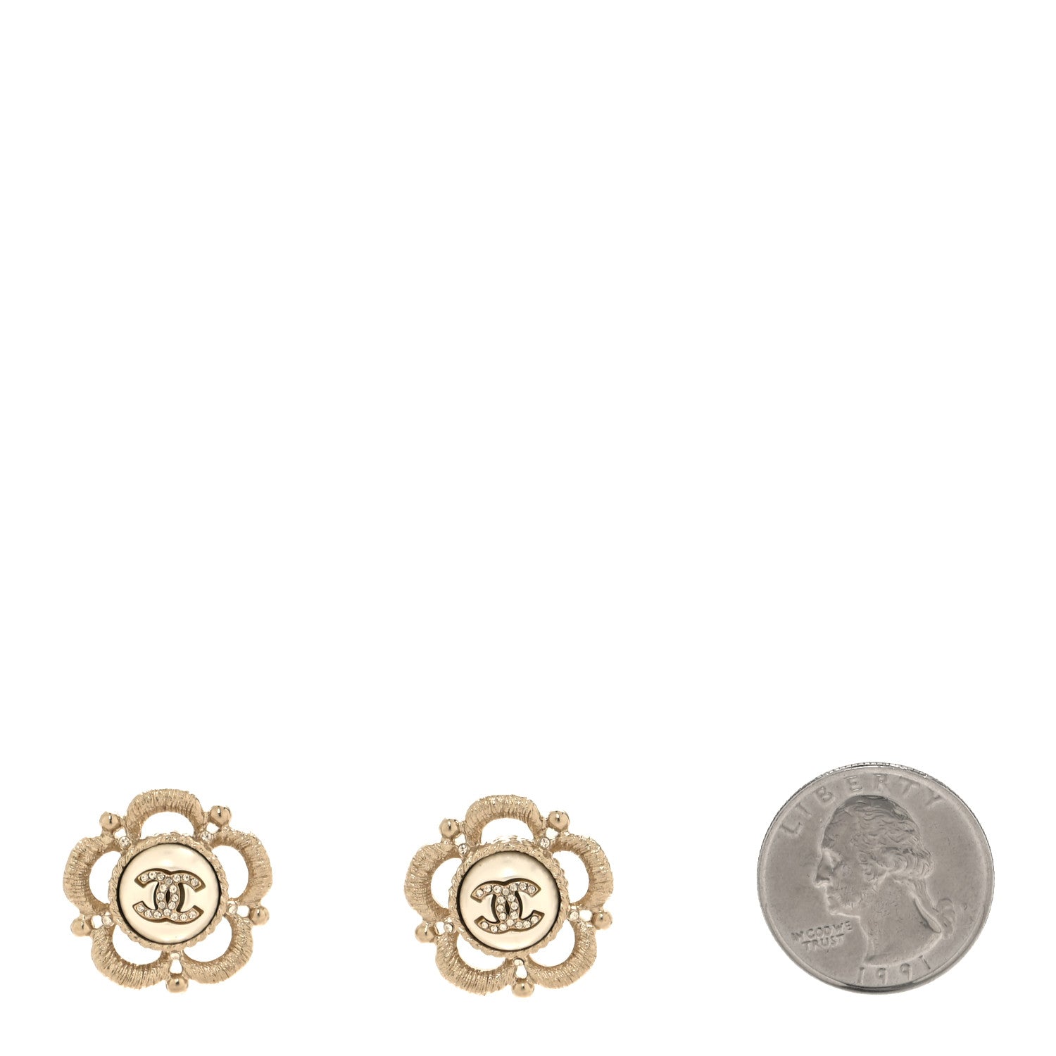 Chanel Flower CC Earrings Beige Gold 2 of 5