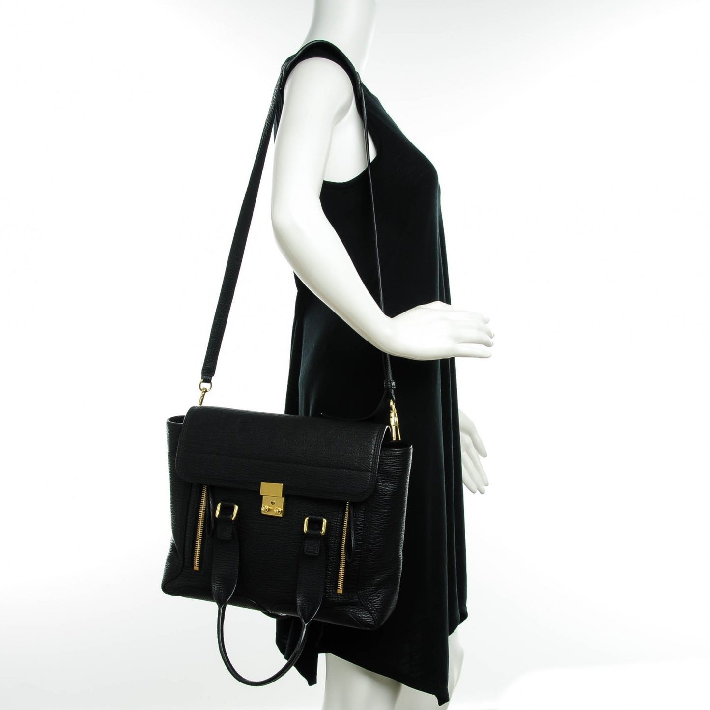 3.1 Textured Calfskin Medium Pashli Satchel Black