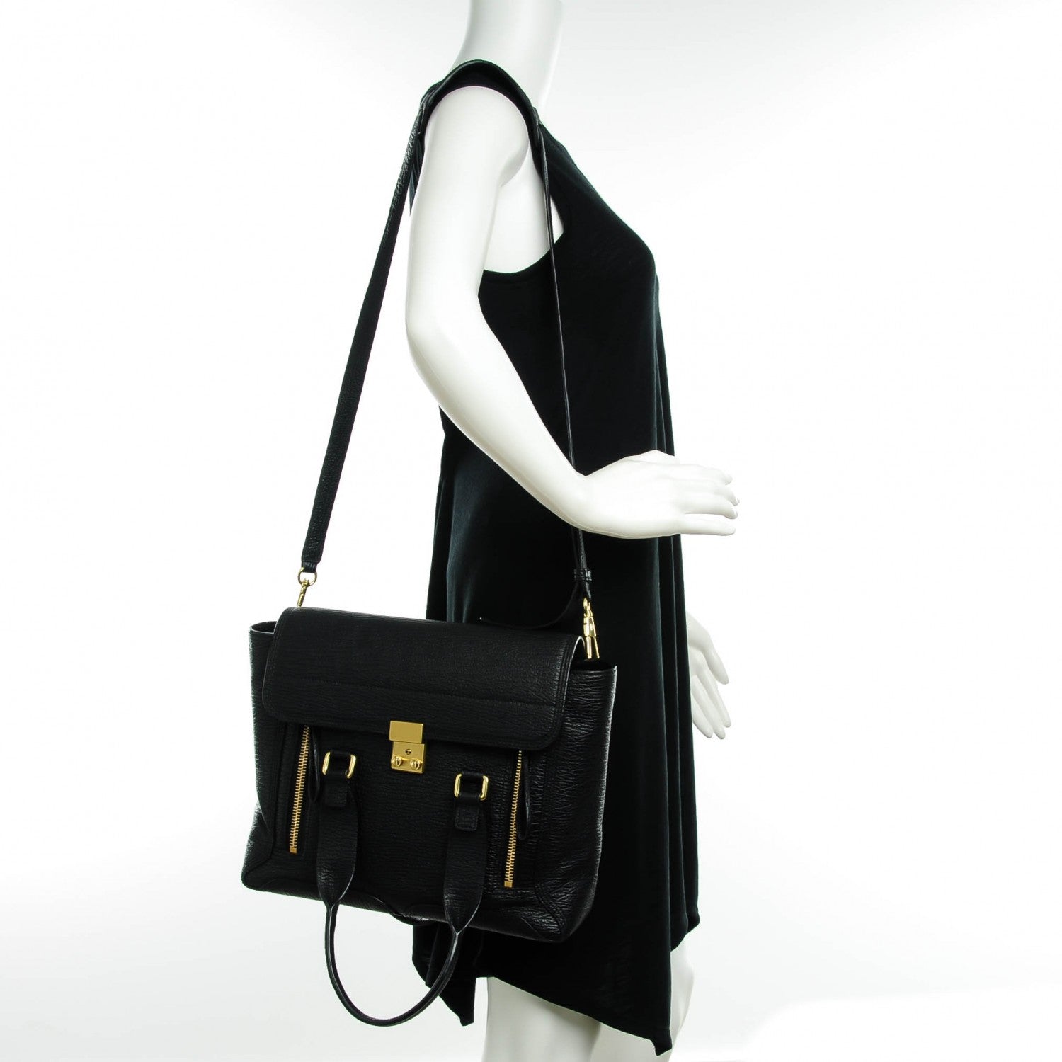 3.1 Phillip Lim 3.1 Textured Calfskin Medium Pashli Satchel Black 2 of 8