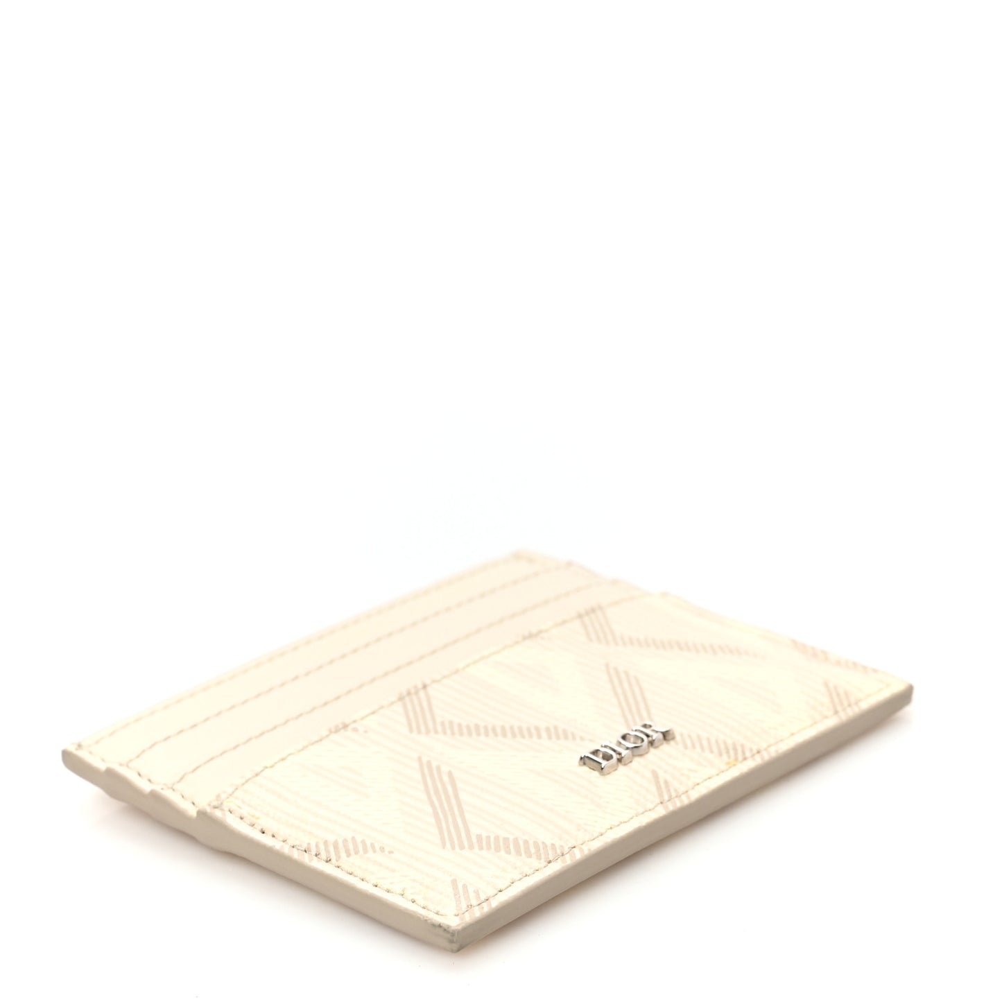 Calfskin CD Diamond Canvas Card Holder Natural