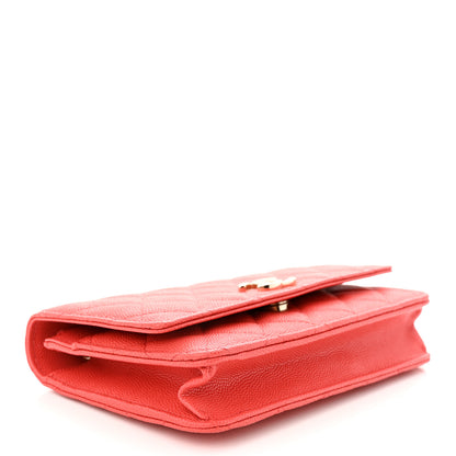 Chanel Caviar Quilted Textured CC Wallet On Chain WOC Coral 4 of 13