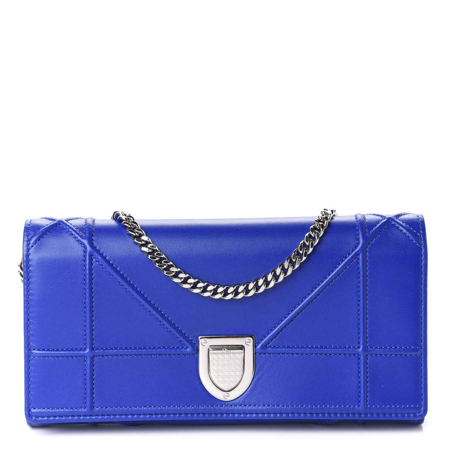 Lambskin Diorama Croisiere Chain Wallet Blue