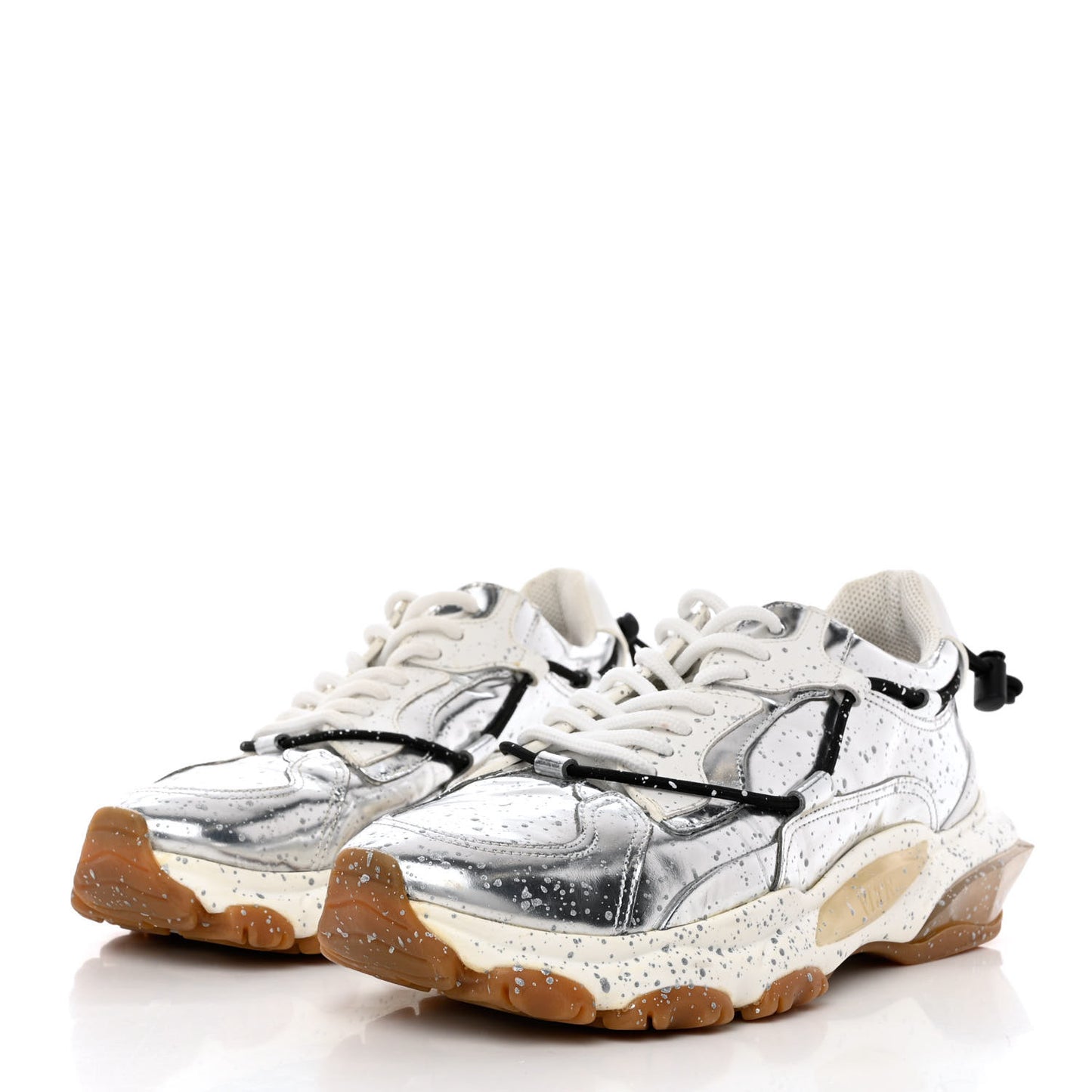 Metallic Calfskin Paint Splatter Mens Bounce Sneakers 42 Silver