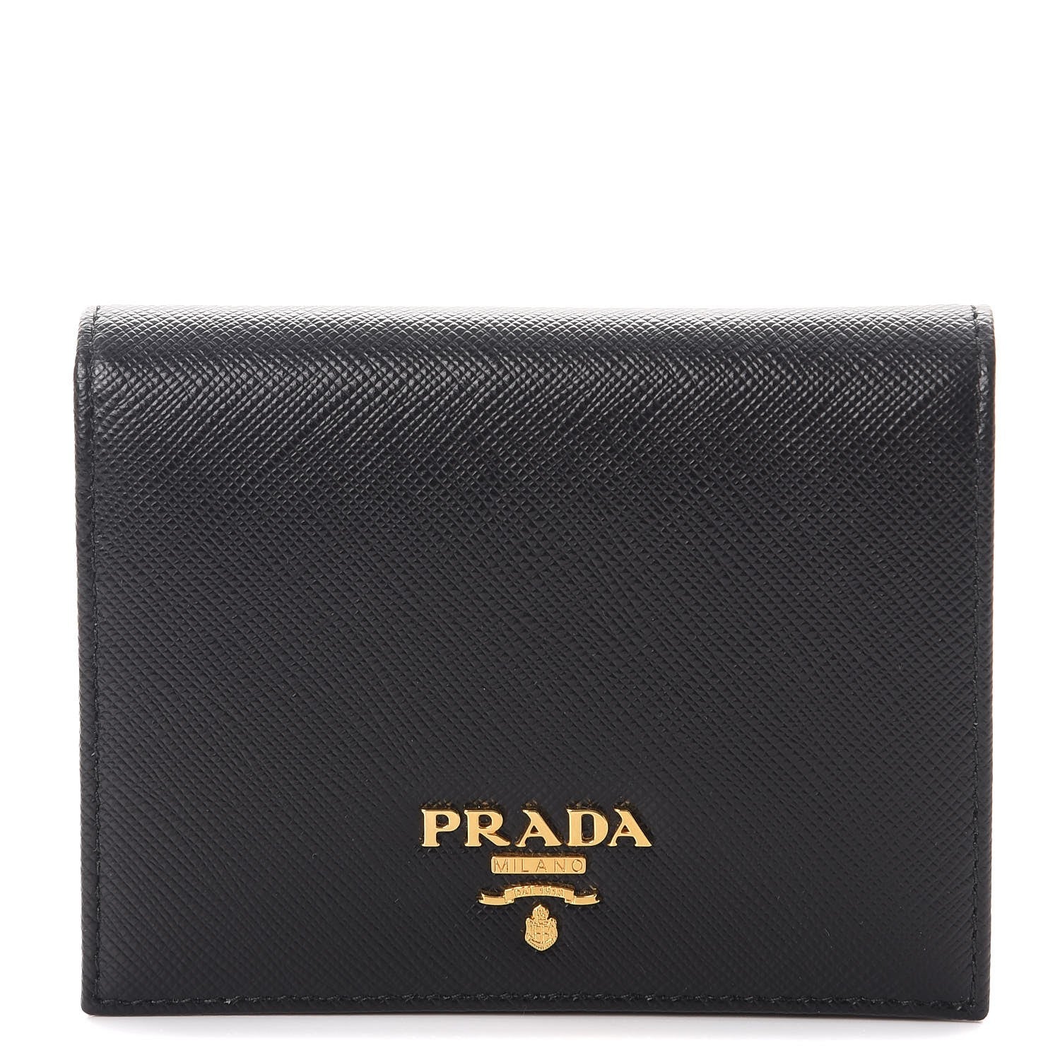 Prada Saffiano Metal Bi-Fold Compact Wallet Black 1 of 8
