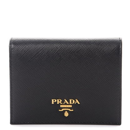 Prada Saffiano Metal Bi-Fold Compact Wallet Black 1 of 8