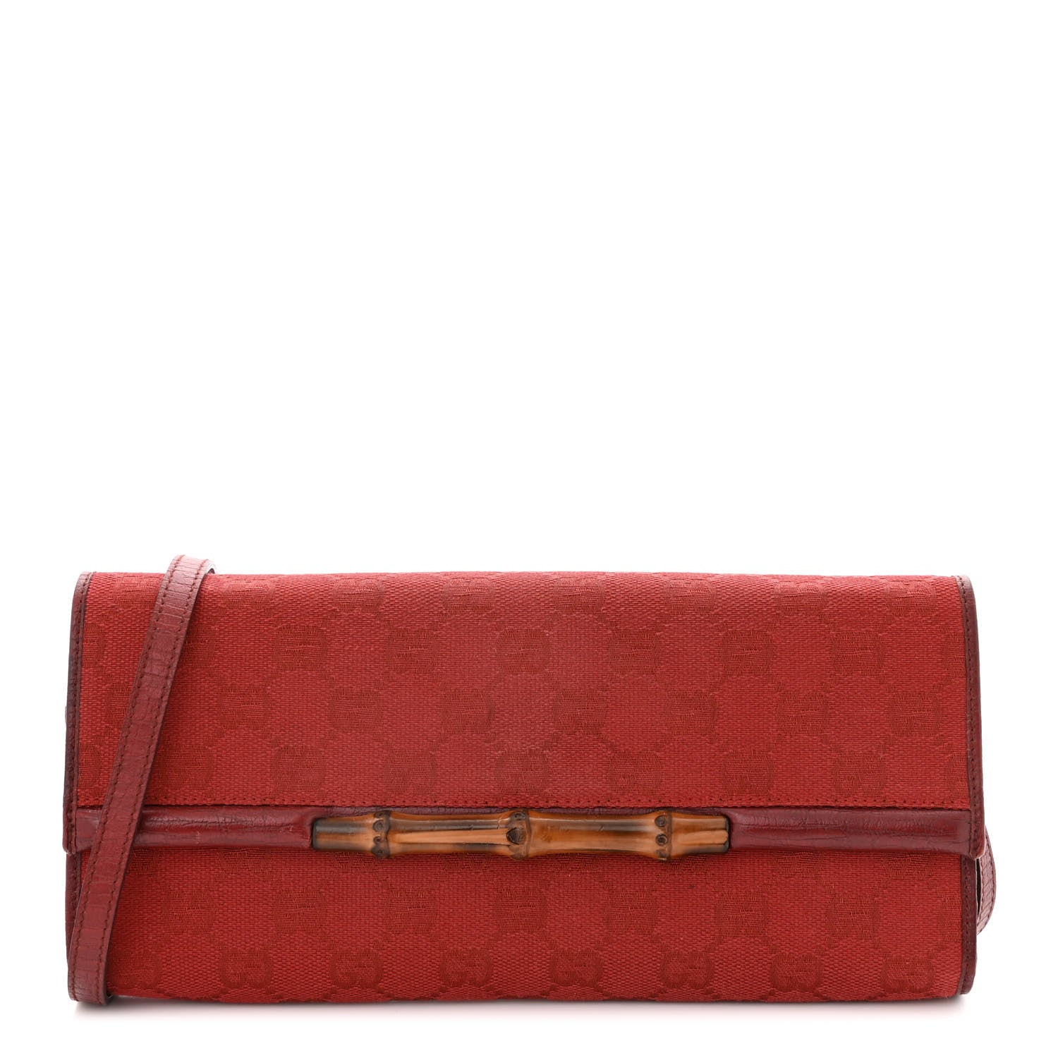 Gucci Monogram Bamboo Bar Clutch Red 1 of 11