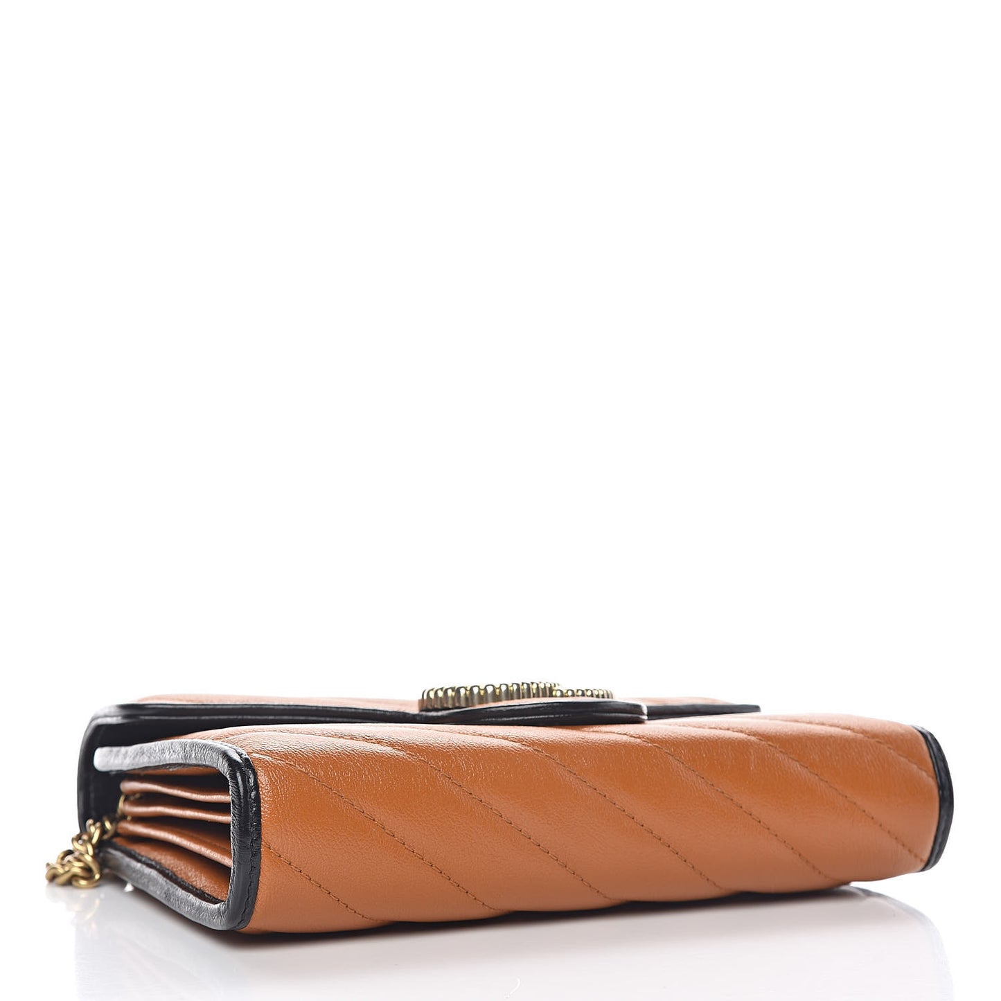 Vintage Effect Calfskin Matelasse Diagonal Torchon GG Marmont Chain Wallet Cognac