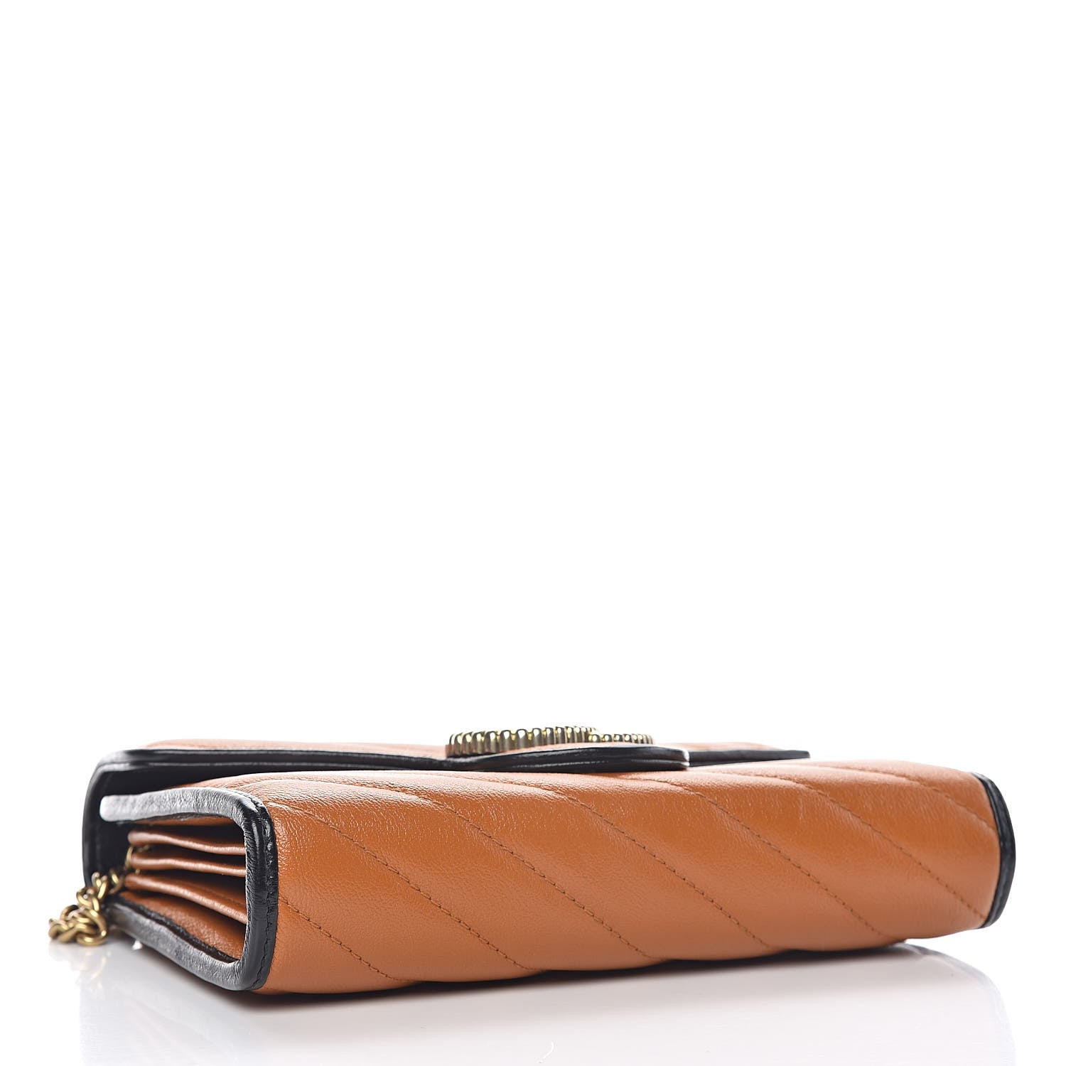 Gucci Vintage Effect Calfskin Matelasse Diagonal Torchon GG Marmont Chain Wallet Cognac 4 of 8