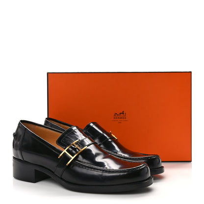 Hermes Glazed Calfskin Womens Monterey Loafers 36.5 Black 9 of 9