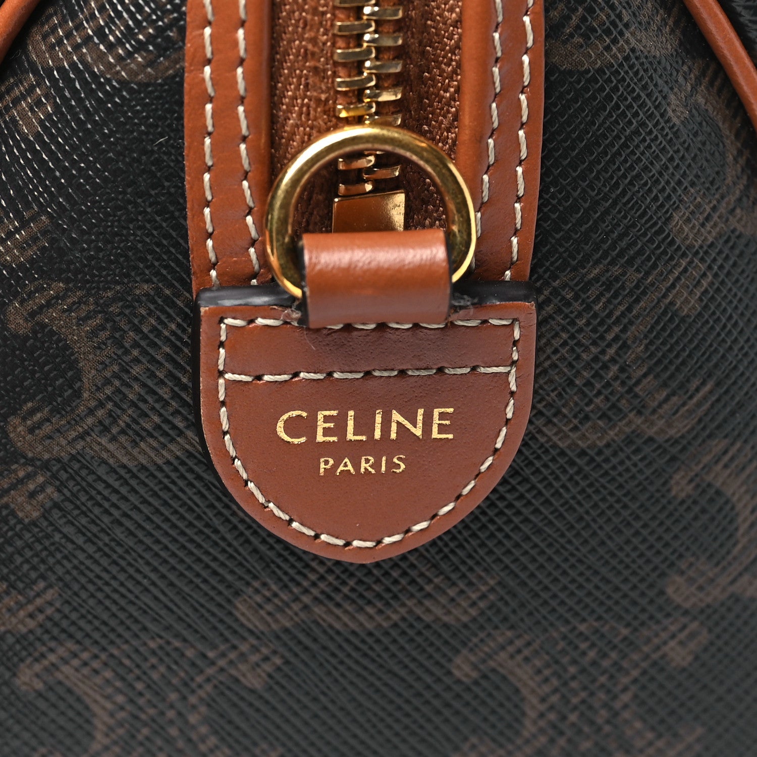 Celine Triomphe Canvas Calfskin Small Boston Bag Tan 6 of 9