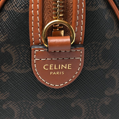 Celine Triomphe Canvas Calfskin Small Boston Bag Tan 6 of 9