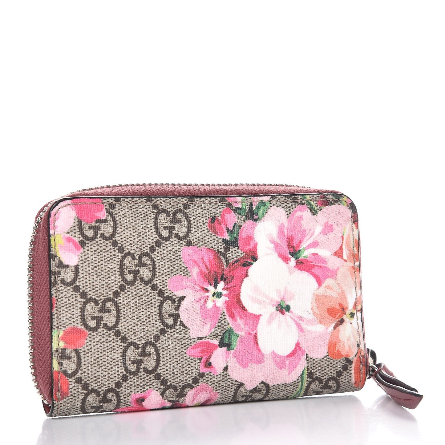 GG Supreme Monogram Blooms Zip Around Card Case Wallet Beige Multicolor Dry Rose