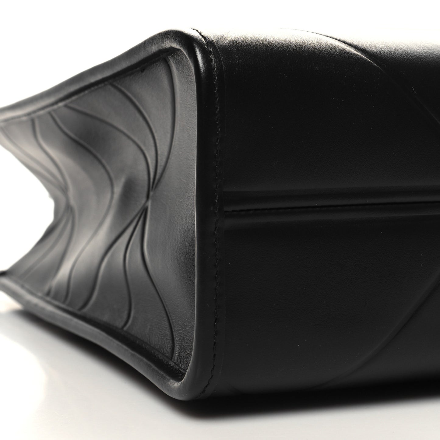 Soft Calfskin Triangolo Symbole Embossed Medium Tote Black