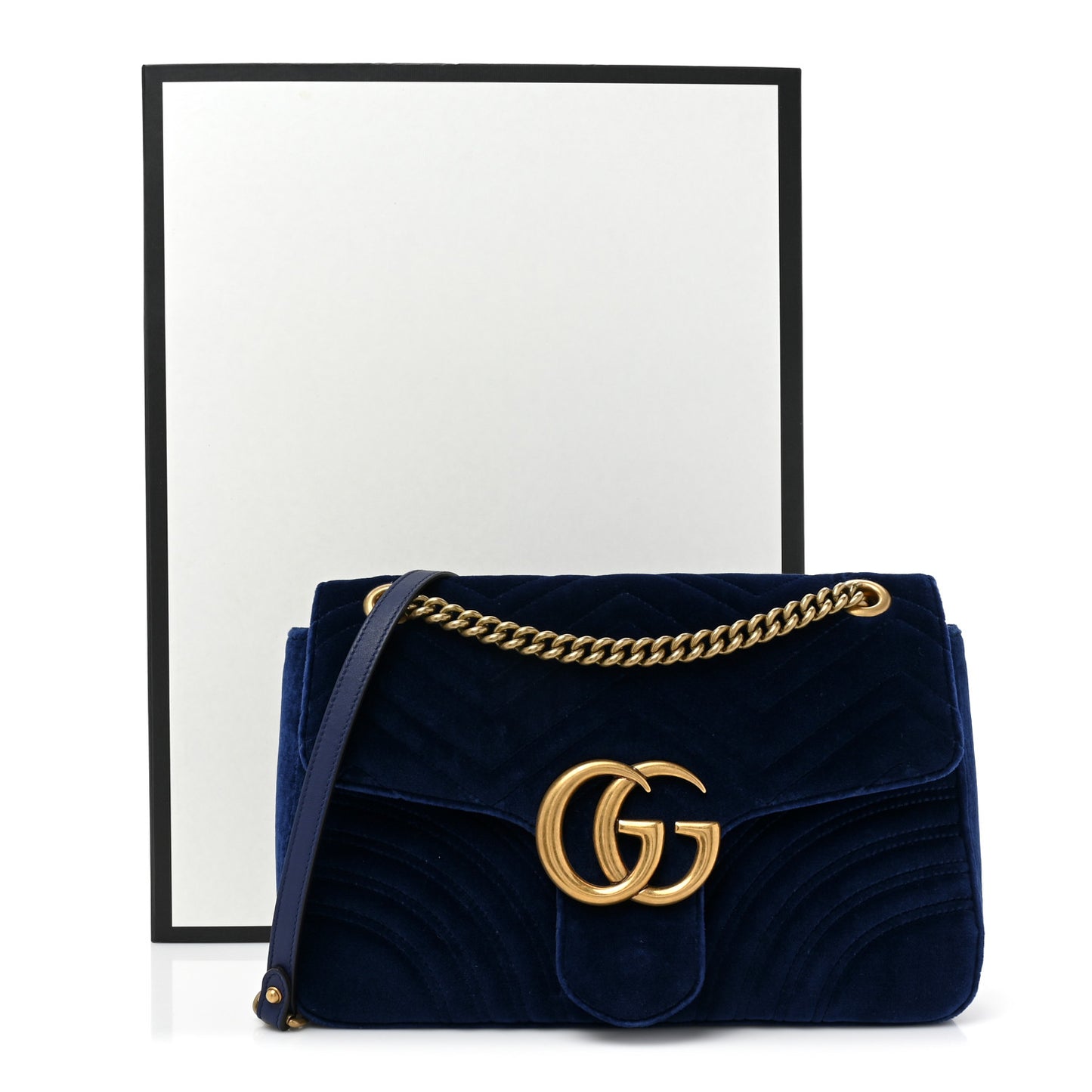 Velvet Matelasse Medium GG Marmont Shoulder Bag Cobalt Blue
