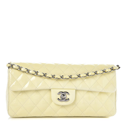 Chanel Distressed Patent Calfskin Quilted East West Flap Clutch Ivory 1 of 13