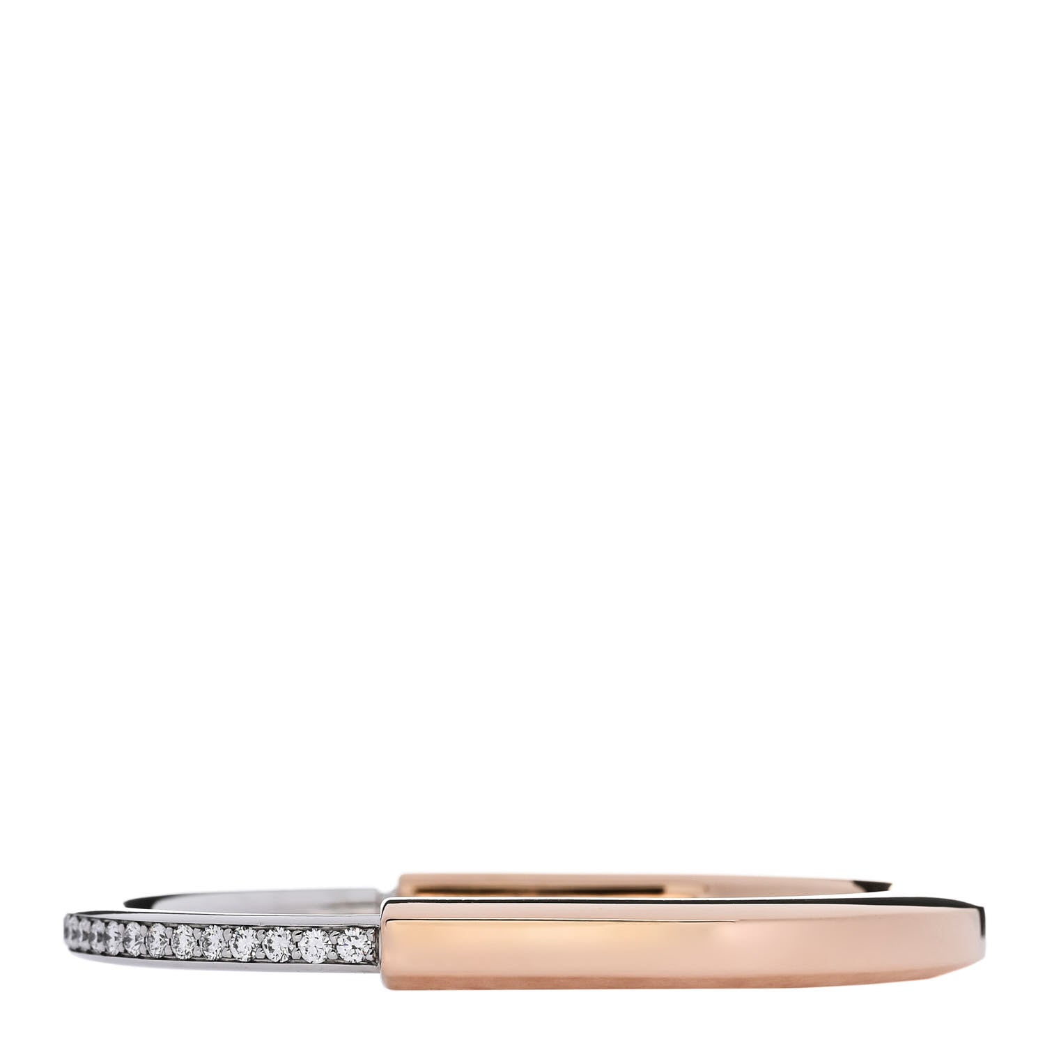 Tiffany 18K Rose White Gold Diamond Tiffany Lock Half Pave Bangle Bracelet 2 of 4